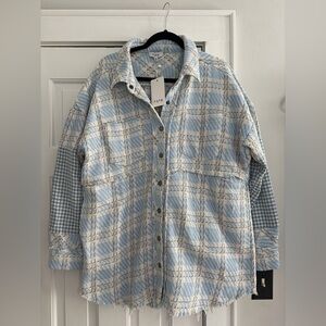 Fate Light Blue & Cream Textured Plaid Shirt Jacket